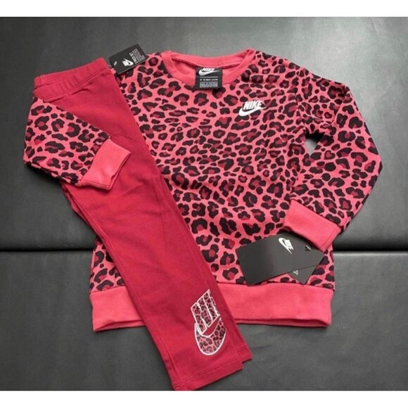 NWT Nike Leopard Print Sweater & Leggings Set Baby Girls Size 24M - Picture 1 of 3